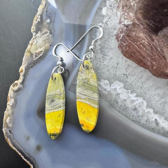 Sterling Silver Oval Bumblebee Jasper Slab Dangle Earrings For Women #166 - Picture 5 of 10